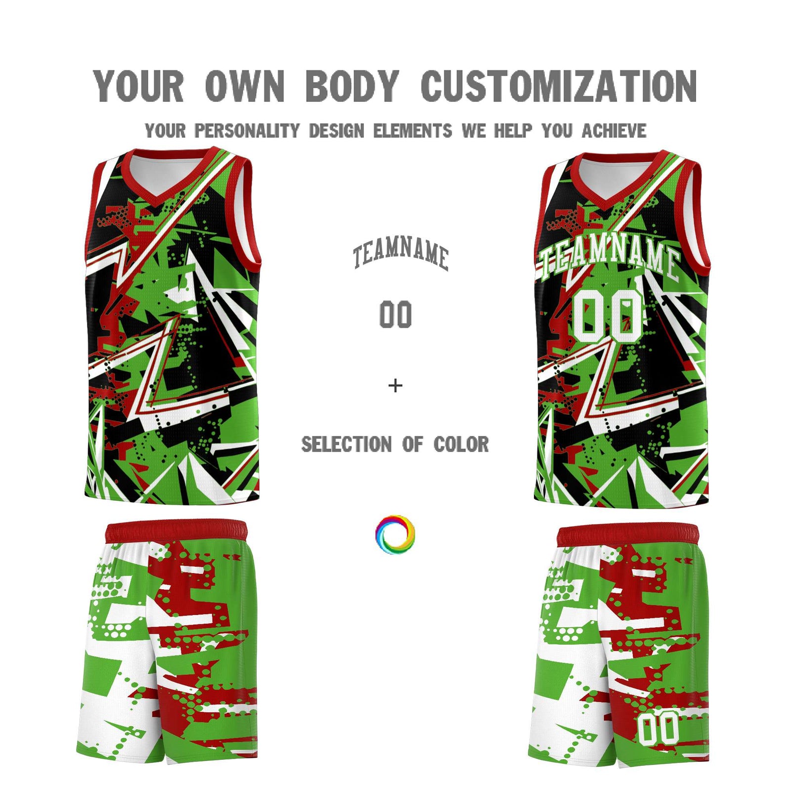 Custom Youth Basketball Jerseys Light Green Red Abstract Graffiti Urban Style Personalized Uniform