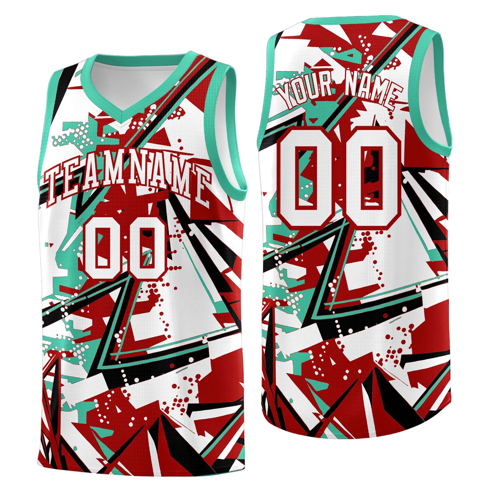 Custom Youth Basketball Jerseys Red Bright Green Abstract Graffiti Personalized Team Name & Number