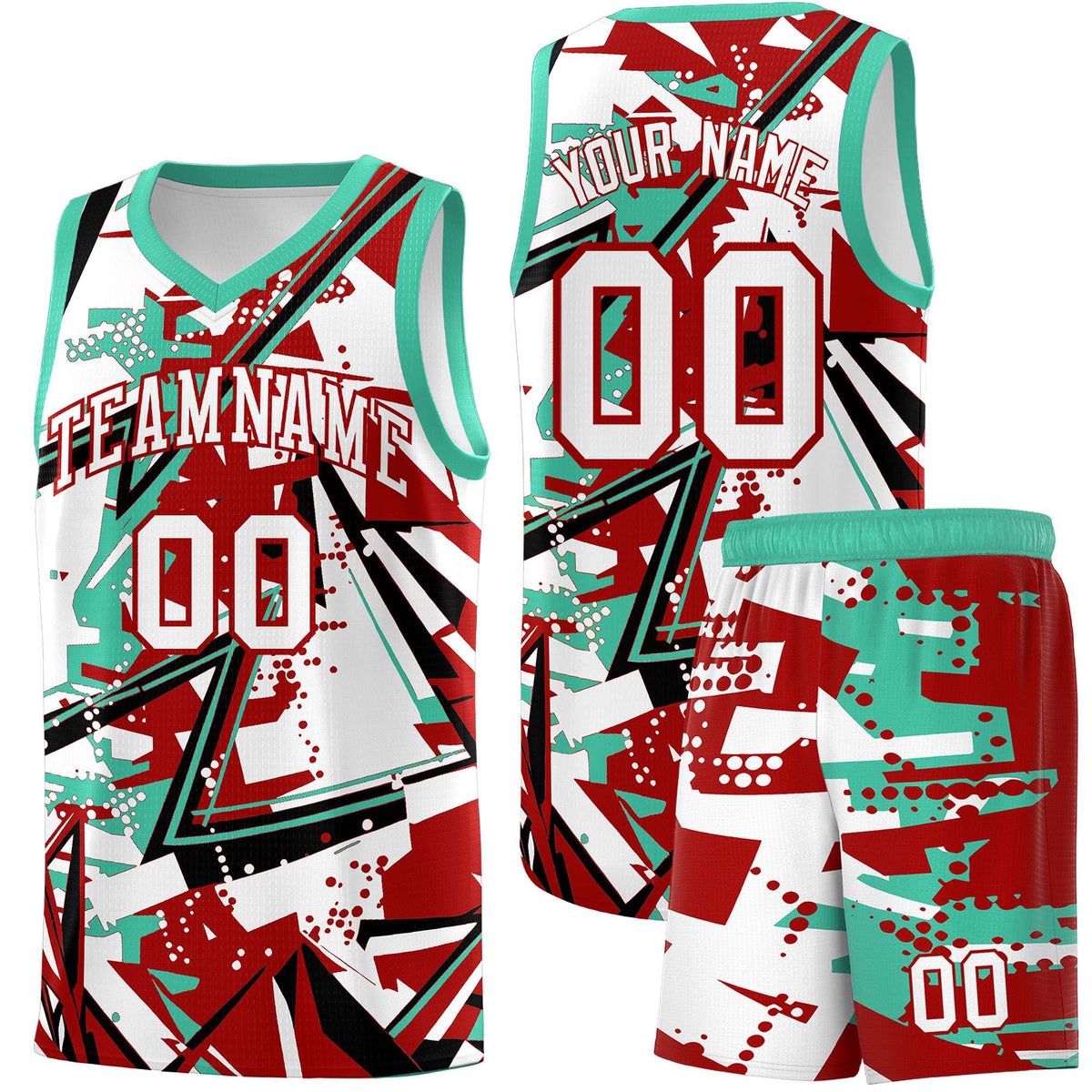 Custom Youth Basketball Jerseys Red Bright Green Abstract Graffiti Personalized Team Name & Number