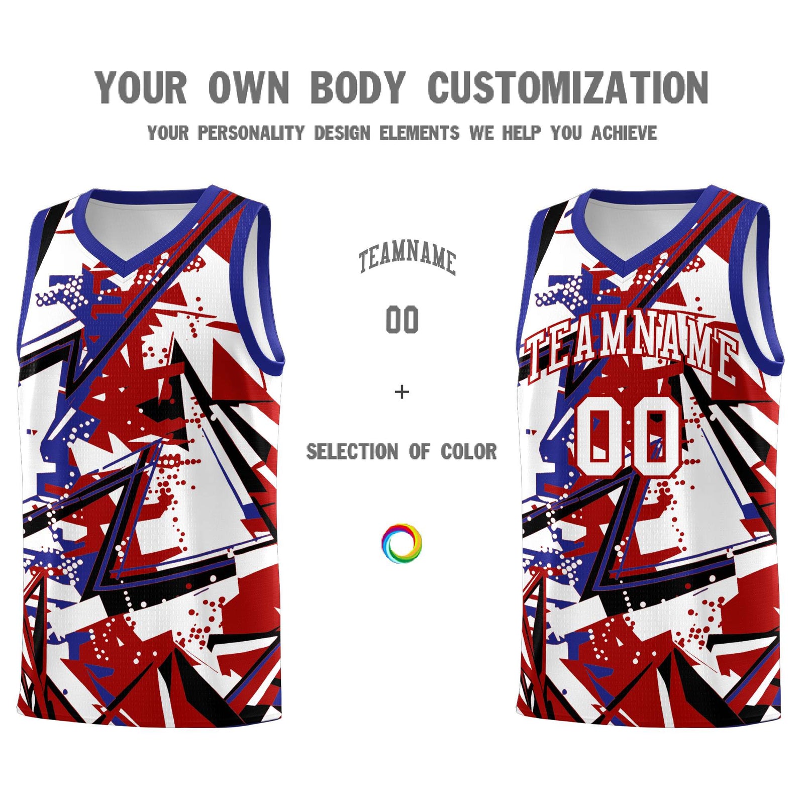 Custom Youth Basketball Jerseys Red Royal Abstract Graffiti Personalized Street Style Uniform