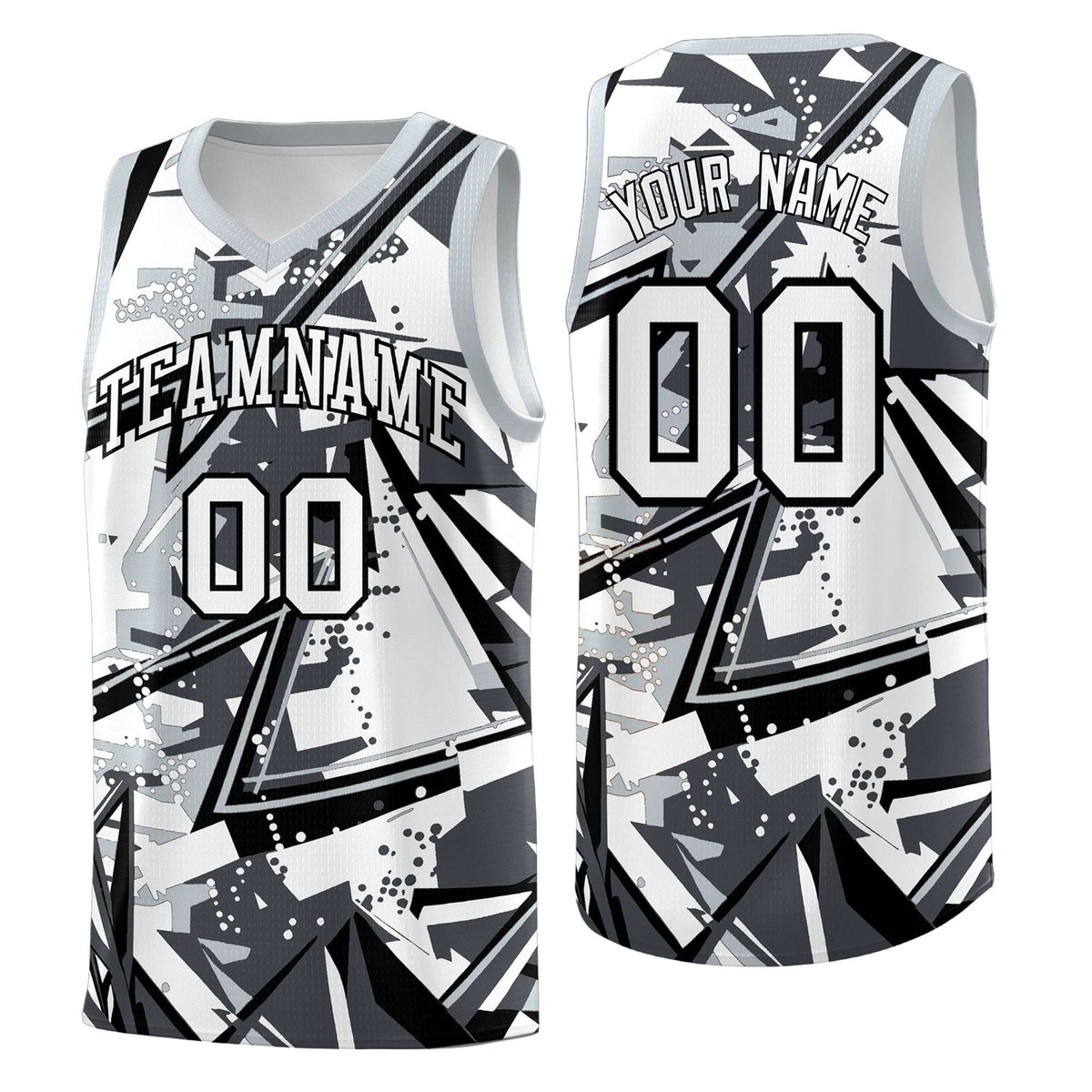 Custom Youth Basketball Jerseys Gray Silver Abstract Graffiti Personalized Team Name & Number