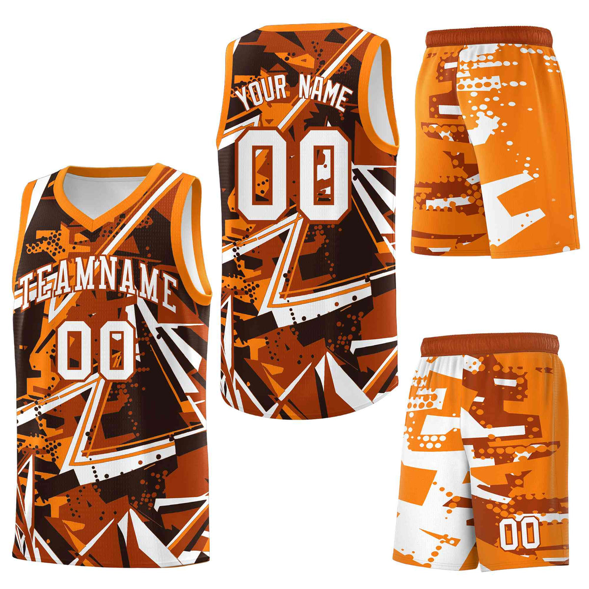 Custom Youth Basketball Jerseys Dark Orange Orange Abstract Graffiti Personalized Street Style Uniform