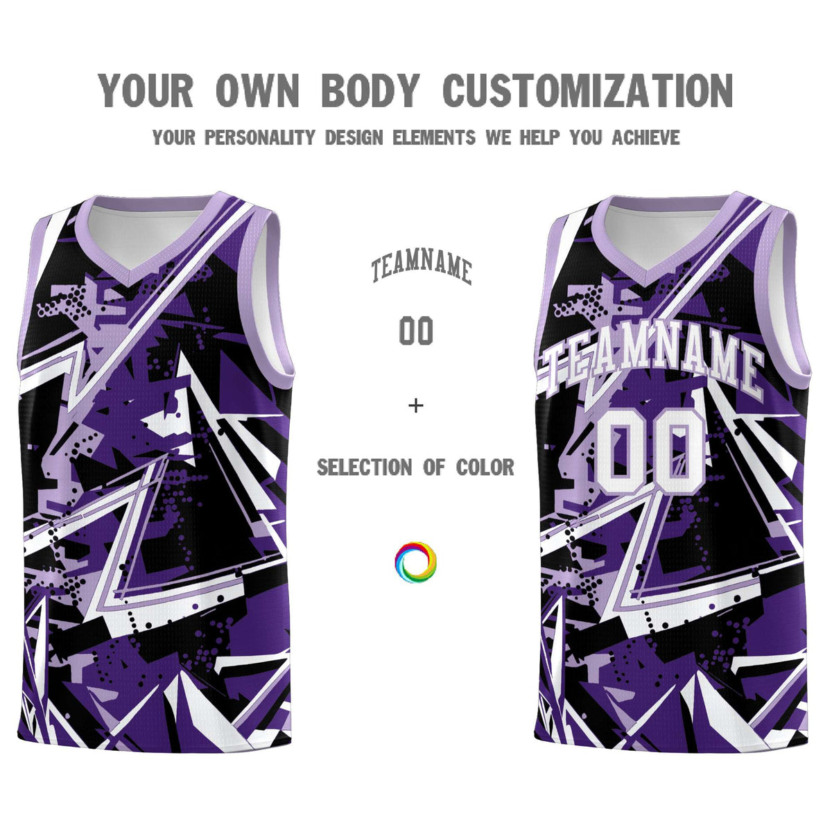 Custom Youth Basketball Jerseys Purple Light Purple Abstract Graffiti Urban Style Personalized Uniform