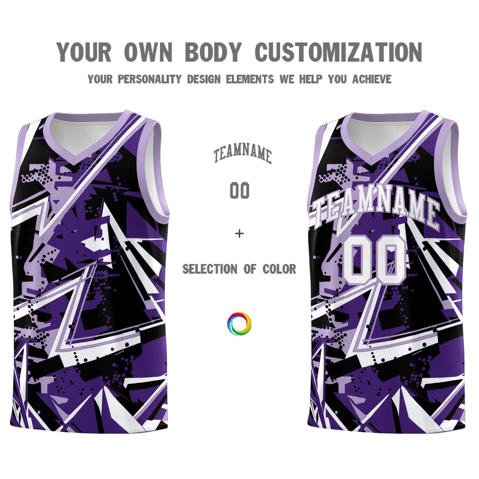 Custom Youth Basketball Jerseys Purple Light Purple Abstract Graffiti Urban Style Personalized Uniform