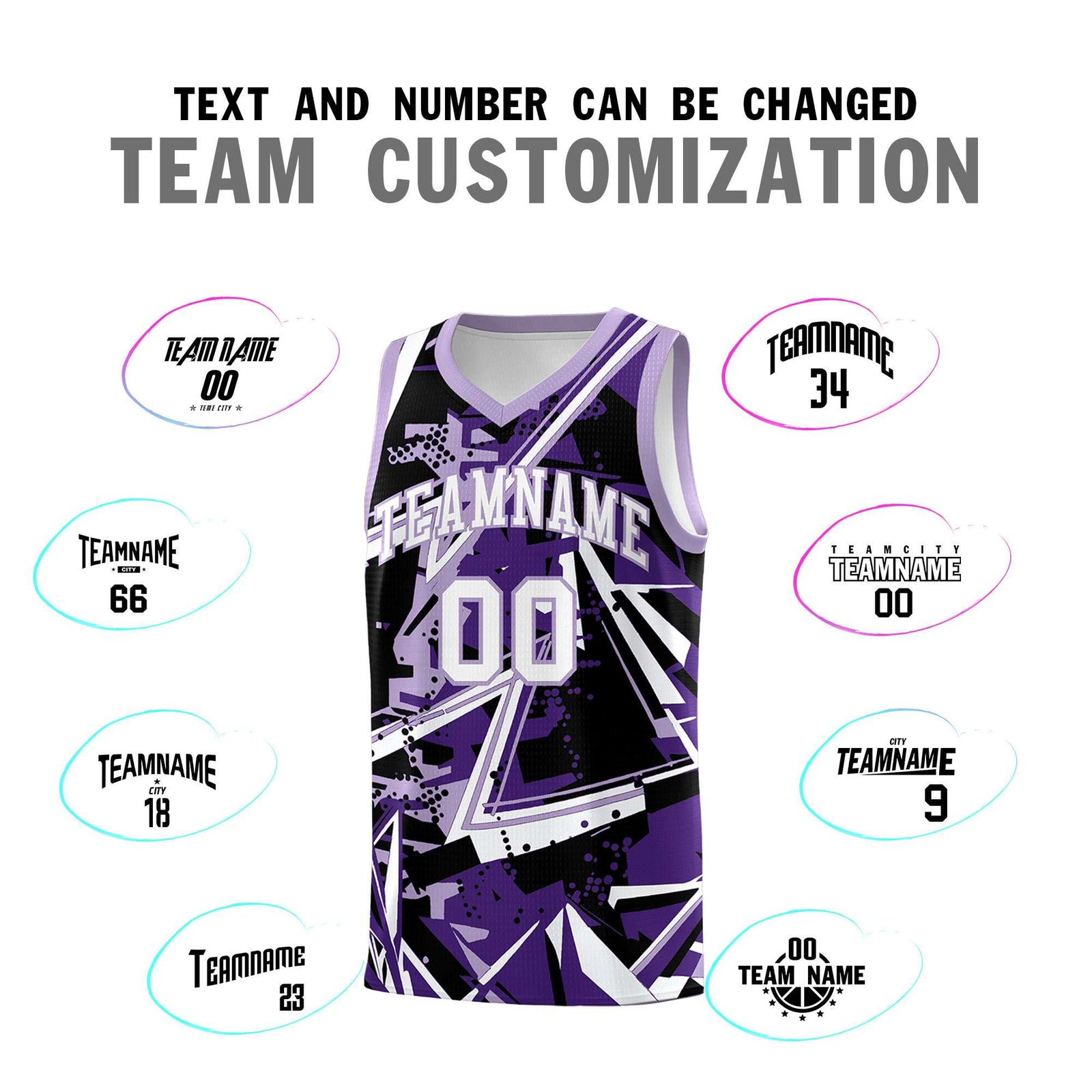 Custom Youth Basketball Jerseys Purple Light Purple Abstract Graffiti Urban Style Personalized Uniform