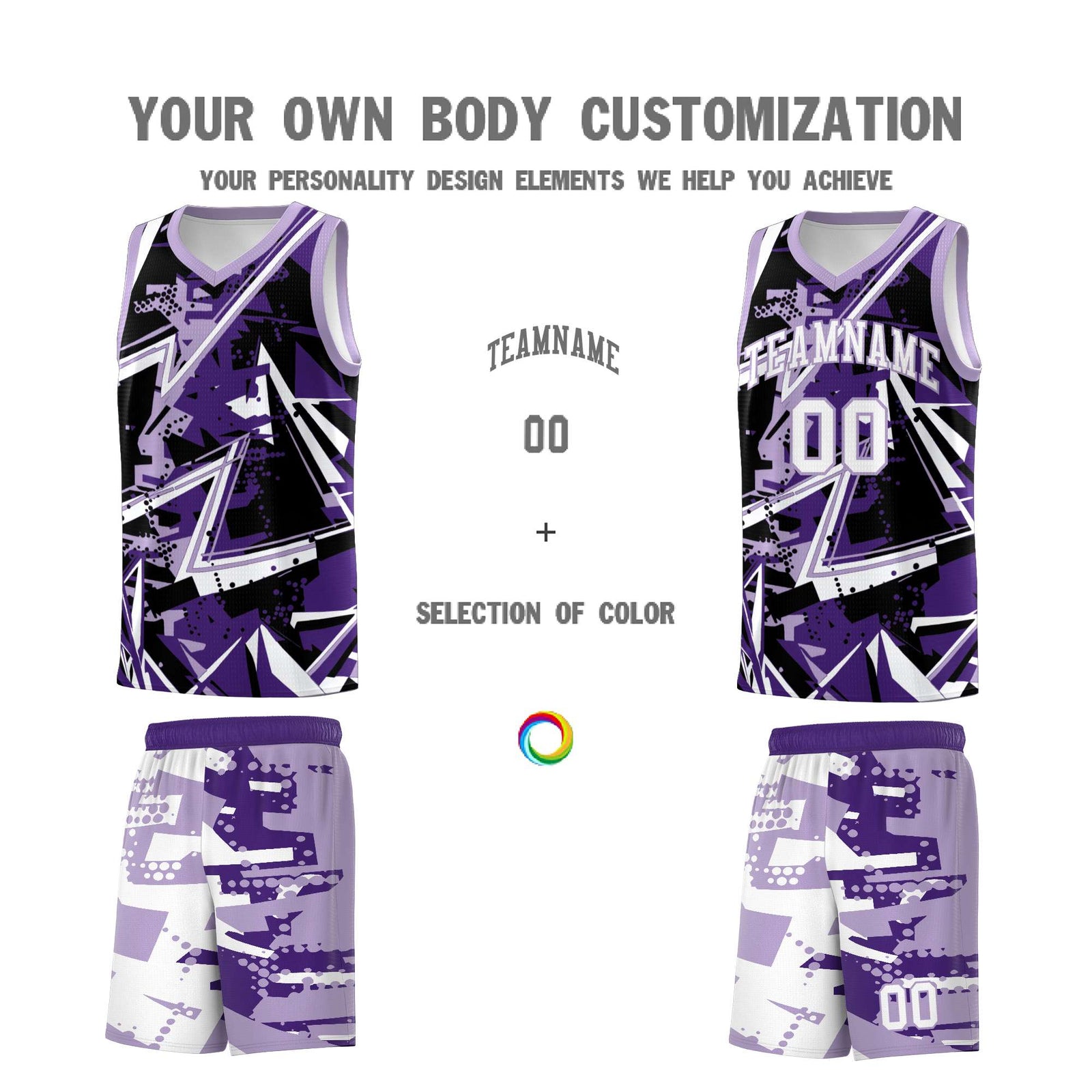 Custom Youth Basketball Jerseys Purple Light Purple Abstract Graffiti Urban Style Personalized Uniform
