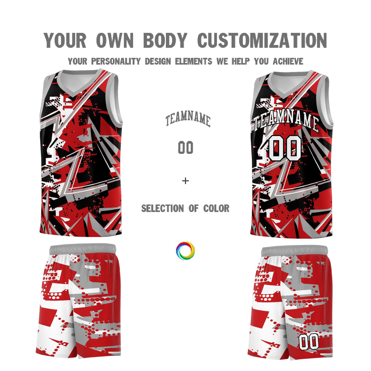 Custom Youth Basketball Jerseys Red Gray Abstract Graffiti Personalized Team Name & Number
