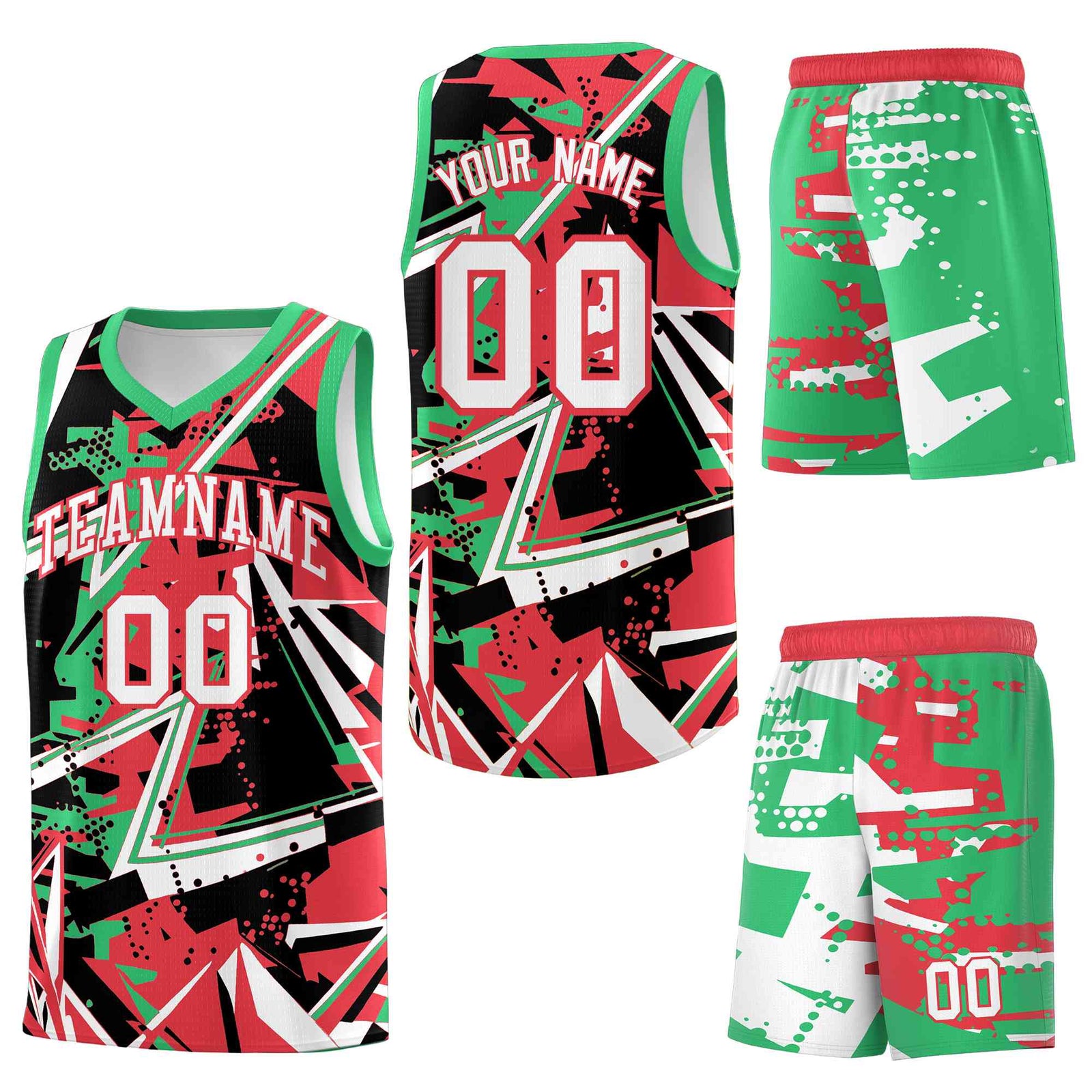 Custom Youth Basketball Jerseys Light Red Green Abstract Graffiti Urban Style Personalized Uniform