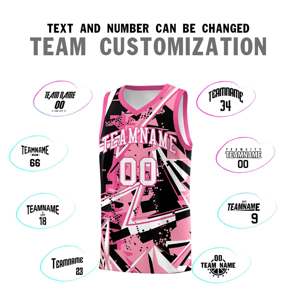 Custom Youth Basketball Jerseys Light Pink Rose Red Abstract Graffiti Personalized Team Name & Number
