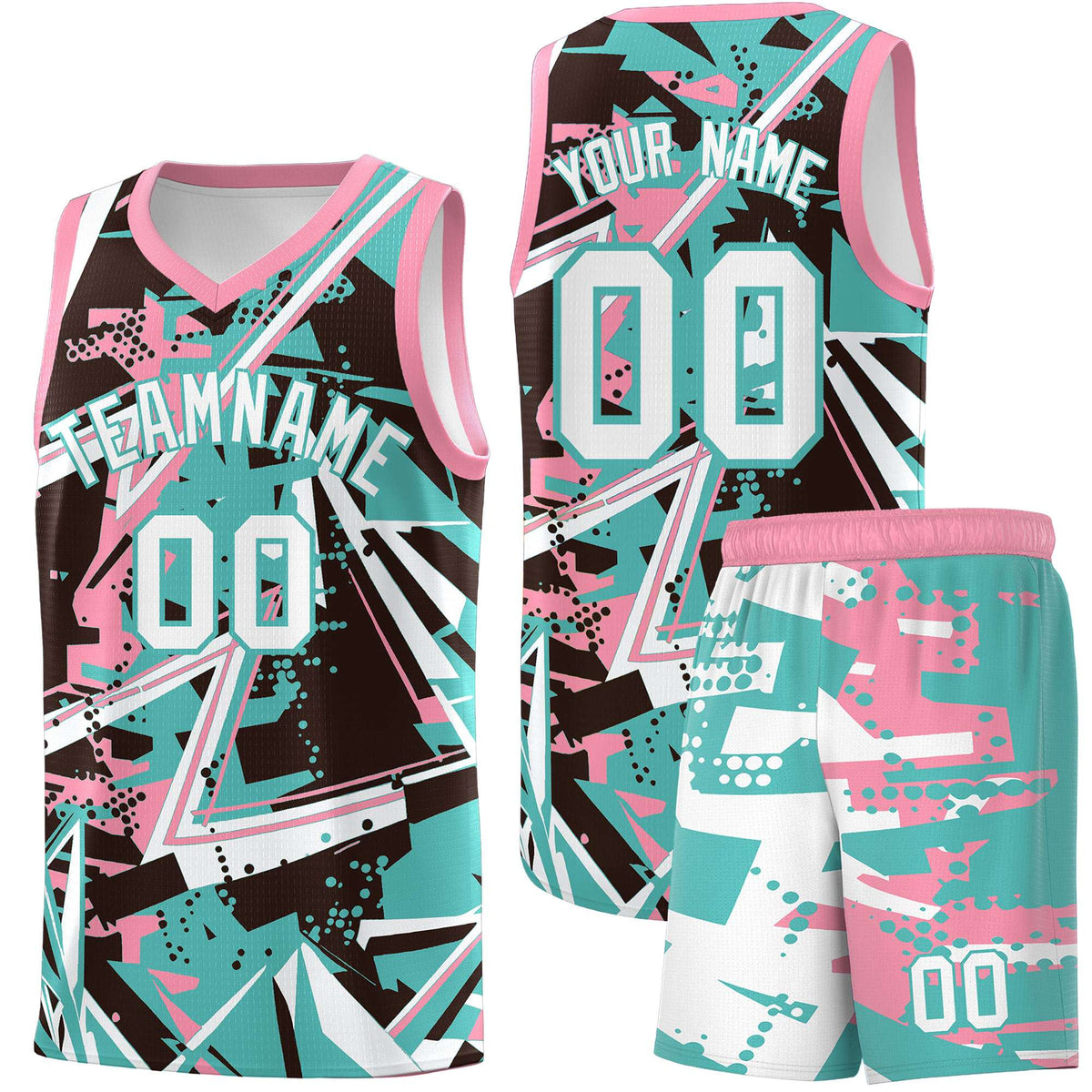 Custom Youth Basketball Jerseys Teal Pink Abstract Graffiti Urban Style Personalized Uniform