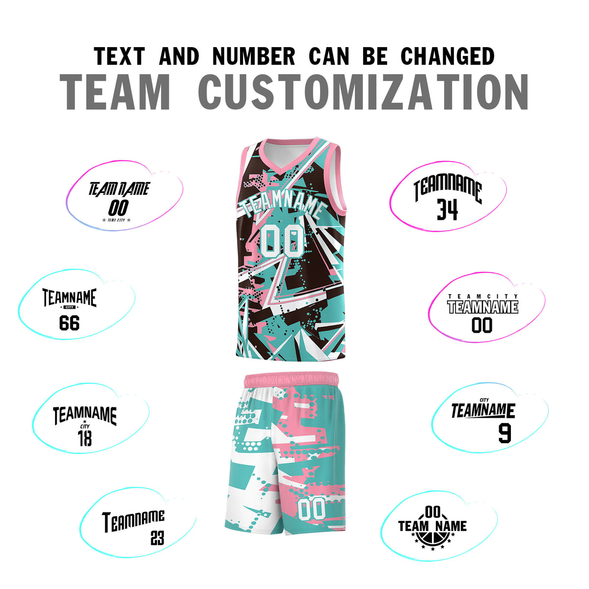 Custom Youth Basketball Jerseys Teal Pink Abstract Graffiti Urban Style Personalized Uniform