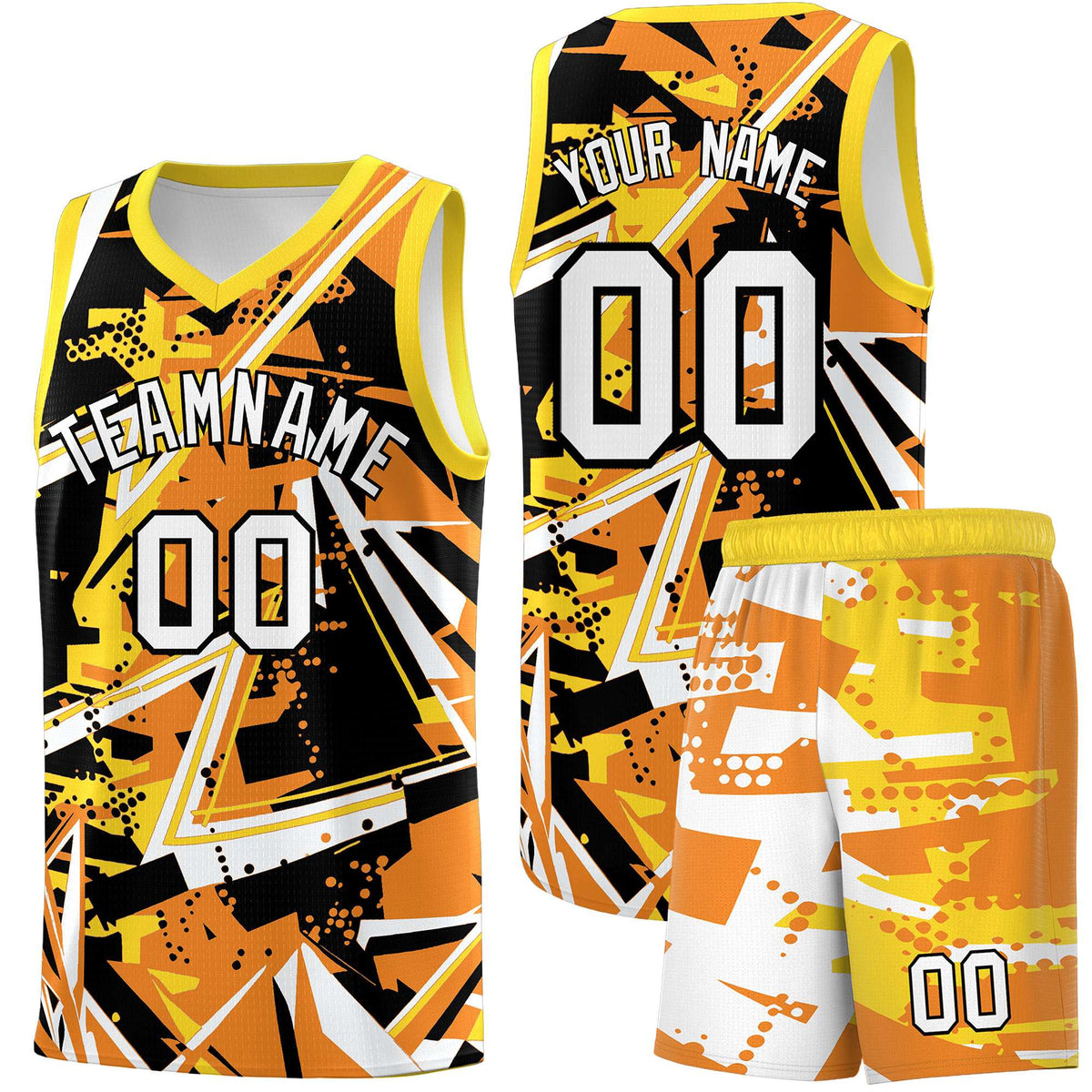 Custom Youth Basketball Jerseys Orange Gold Abstract Graffiti Personalized Street Style Uniform
