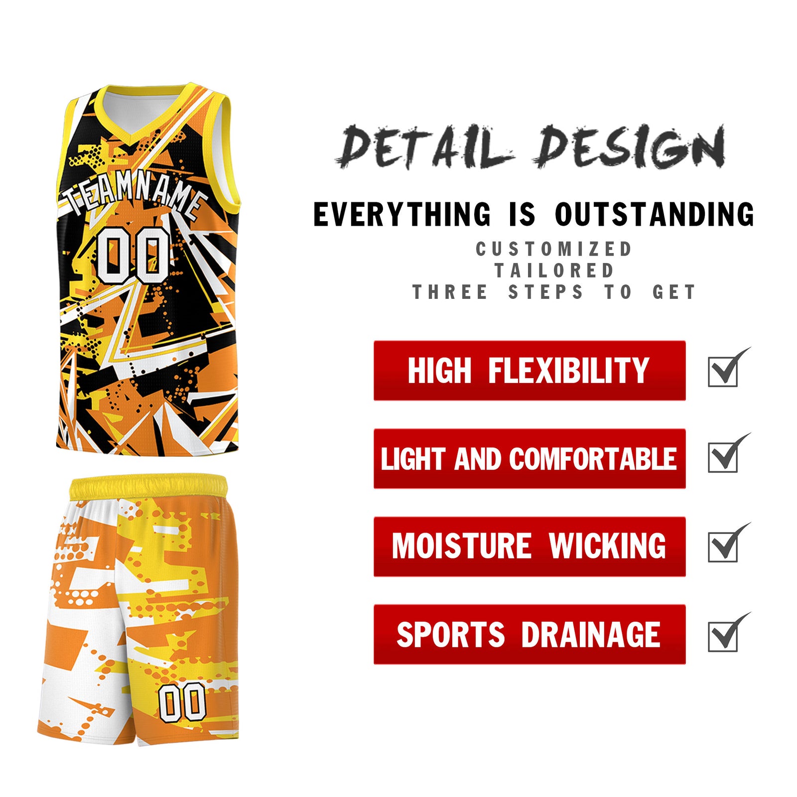 Custom Youth Basketball Jerseys Orange Gold Abstract Graffiti Personalized Street Style Uniform