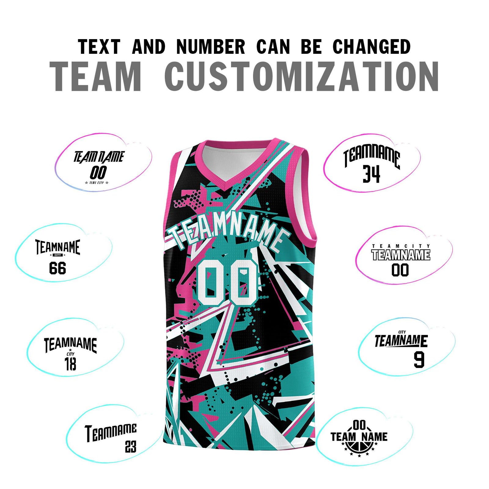 Custom Youth Basketball Jerseys Aqua Rose Red Abstract Graffiti Urban Style Personalized Uniform