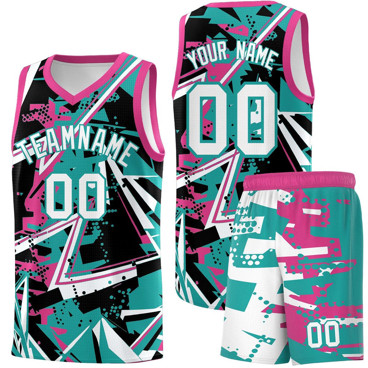 Custom Youth Basketball Jerseys Aqua Rose Red Abstract Graffiti Urban Style Personalized Uniform