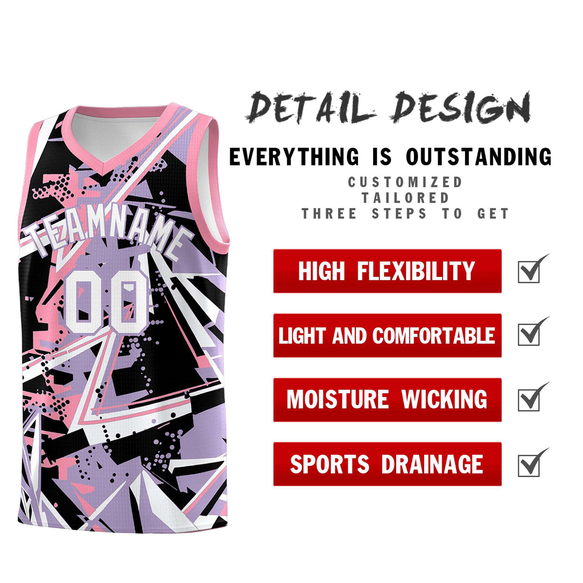 Custom Youth Basketball Jerseys Light Purple Pink Abstract Graffiti Personalized Team Name & Number