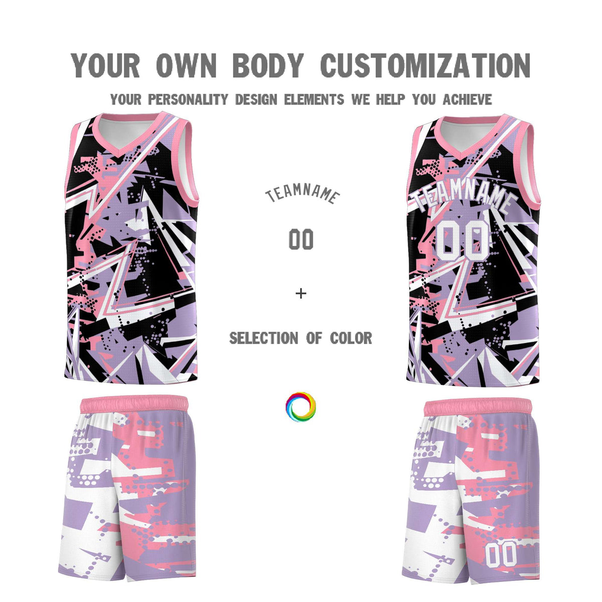 Custom Youth Basketball Jerseys Light Purple Pink Abstract Graffiti Personalized Team Name & Number