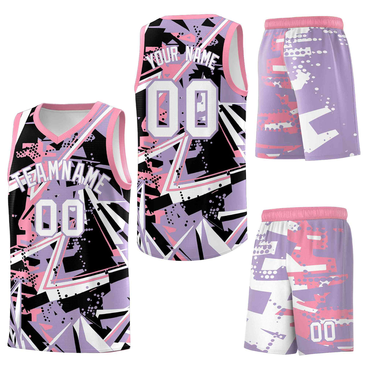 Custom Youth Basketball Jerseys Light Purple Pink Abstract Graffiti Personalized Team Name & Number