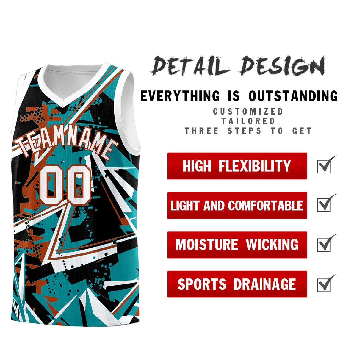 Custom Youth Basketball Jerseys Teal Dark Orange Abstract Graffiti Personalized Street Style Uniform