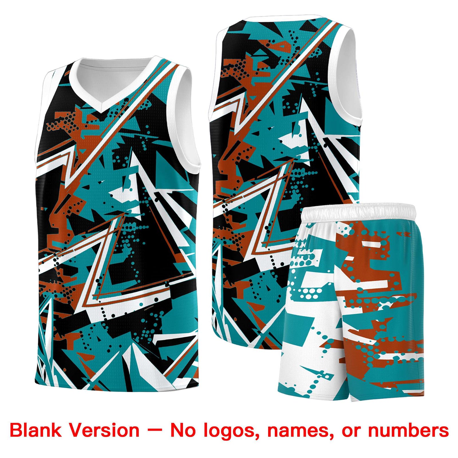 Custom Youth Basketball Jerseys Teal Dark Orange Abstract Graffiti Personalized Street Style Uniform