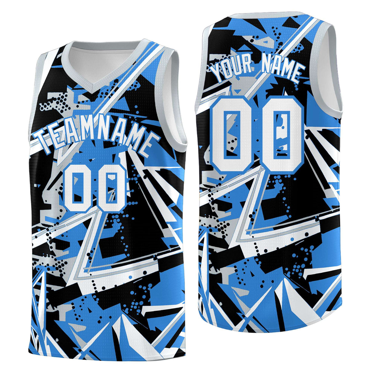 Custom Youth Basketball Jerseys Light Blue Silver Abstract Graffiti Personalized Team Name & Number