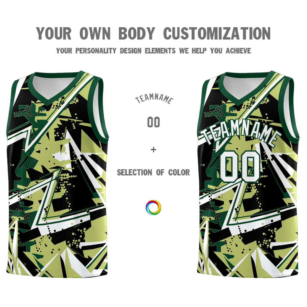 Custom Youth Basketball Jerseys Champagne Kelly Green Abstract Graffiti Urban Style Personalized Uniform
