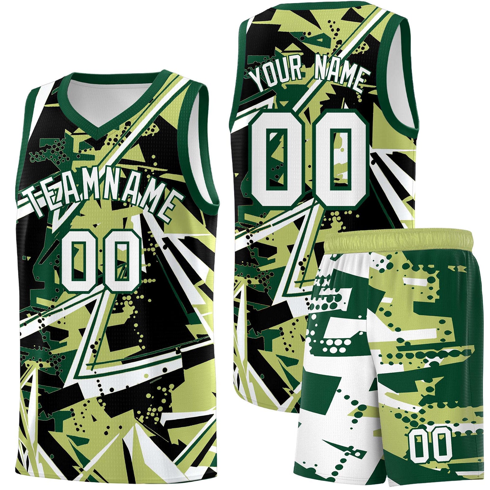 Custom Youth Basketball Jerseys Champagne Kelly Green Abstract Graffiti Urban Style Personalized Uniform