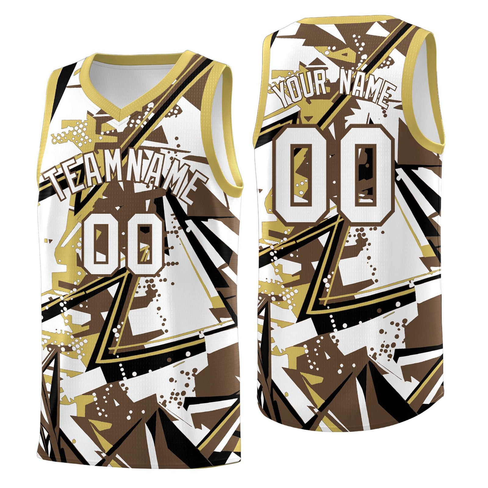 Custom Youth Basketball Jerseys Light Brown Old Gold Abstract Graffiti Personalized Team Name & Number