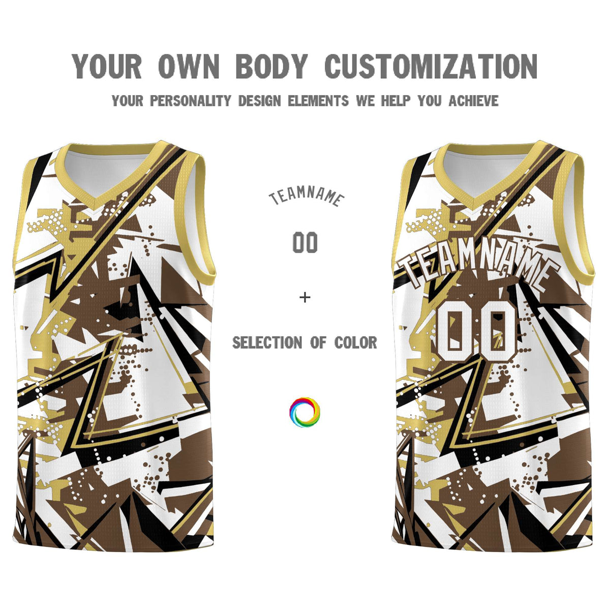Custom Youth Basketball Jerseys Light Brown Old Gold Abstract Graffiti Personalized Team Name & Number