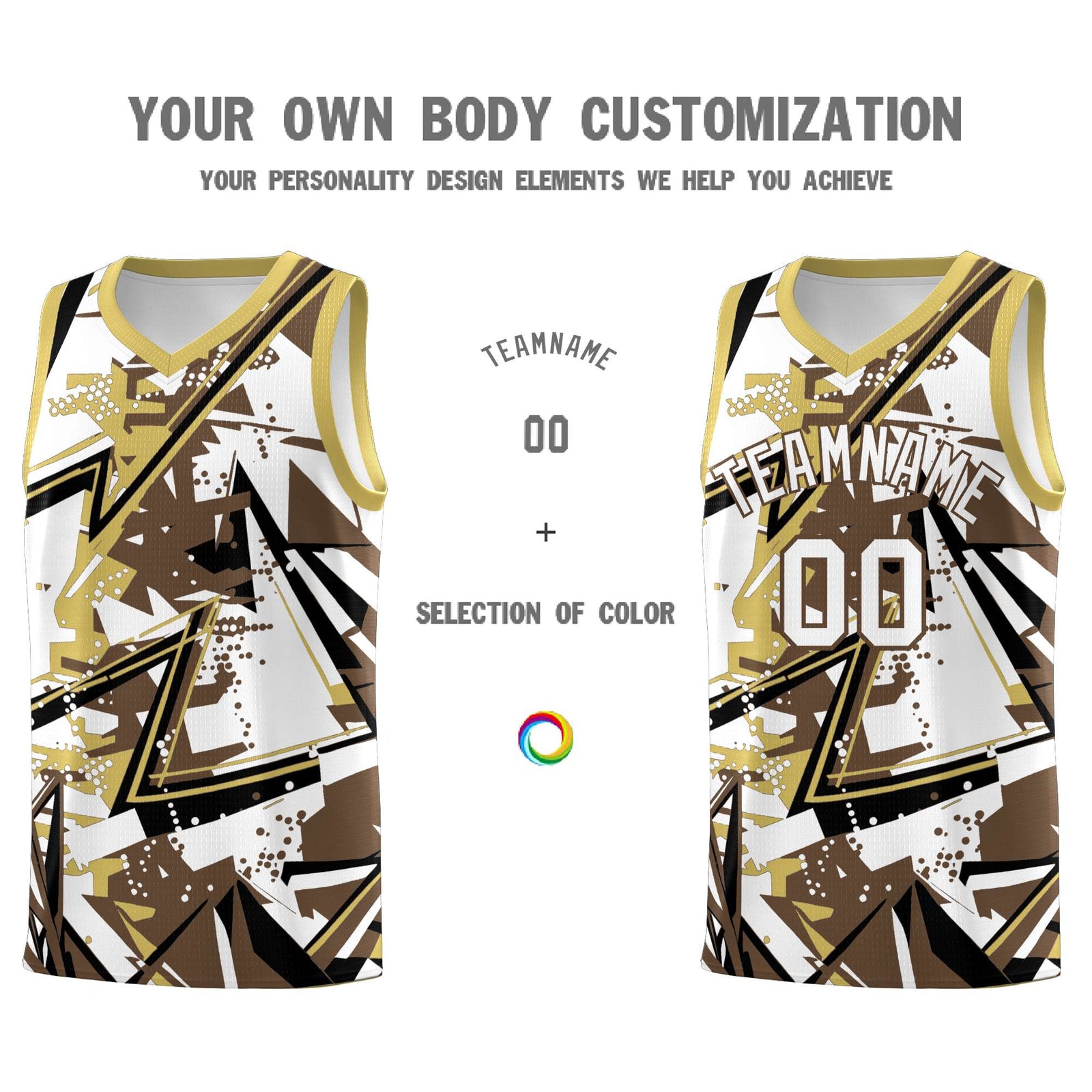 Custom Youth Basketball Jerseys Light Brown Old Gold Abstract Graffiti Personalized Team Name & Number