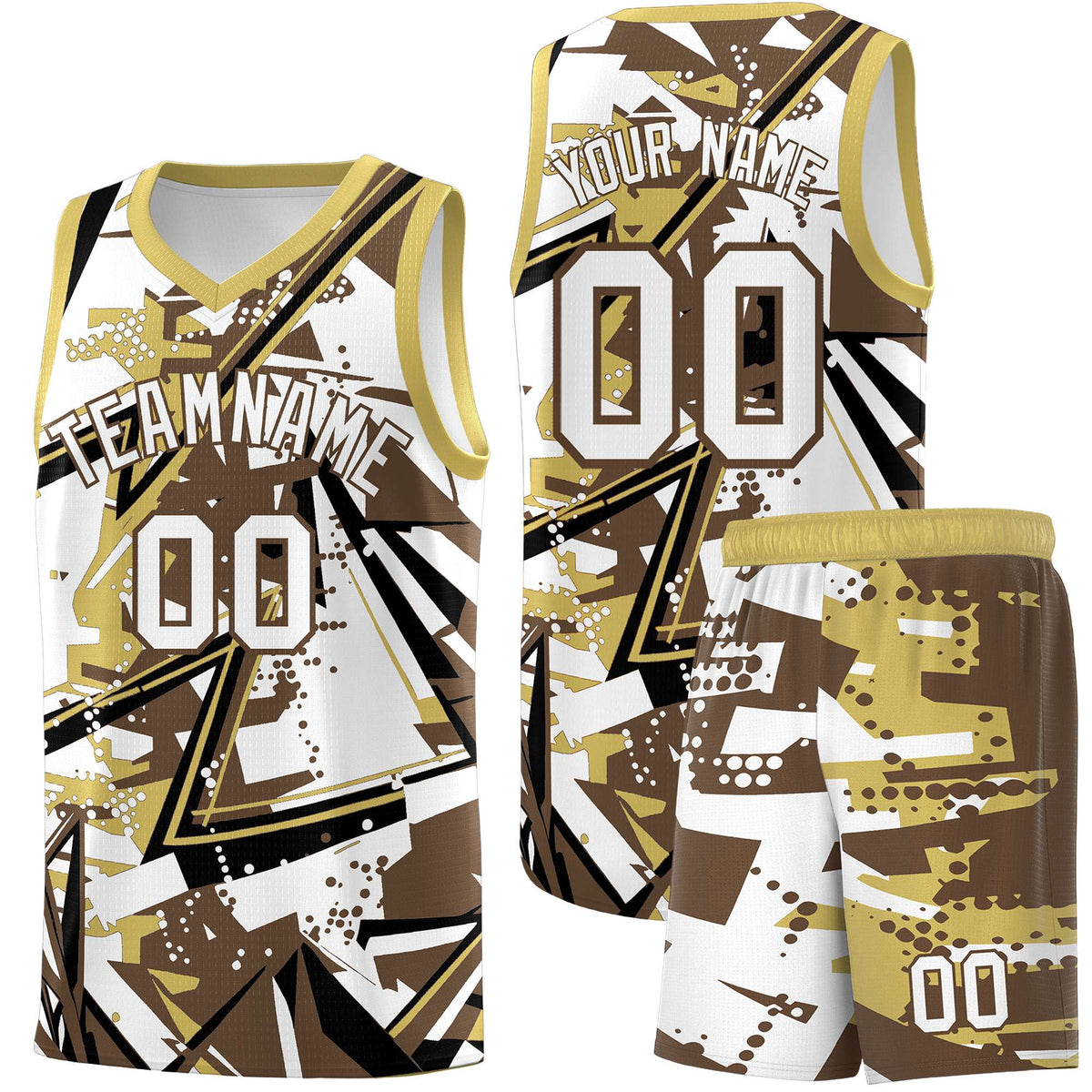 Custom Youth Basketball Jerseys Light Brown Old Gold Abstract Graffiti Personalized Team Name & Number