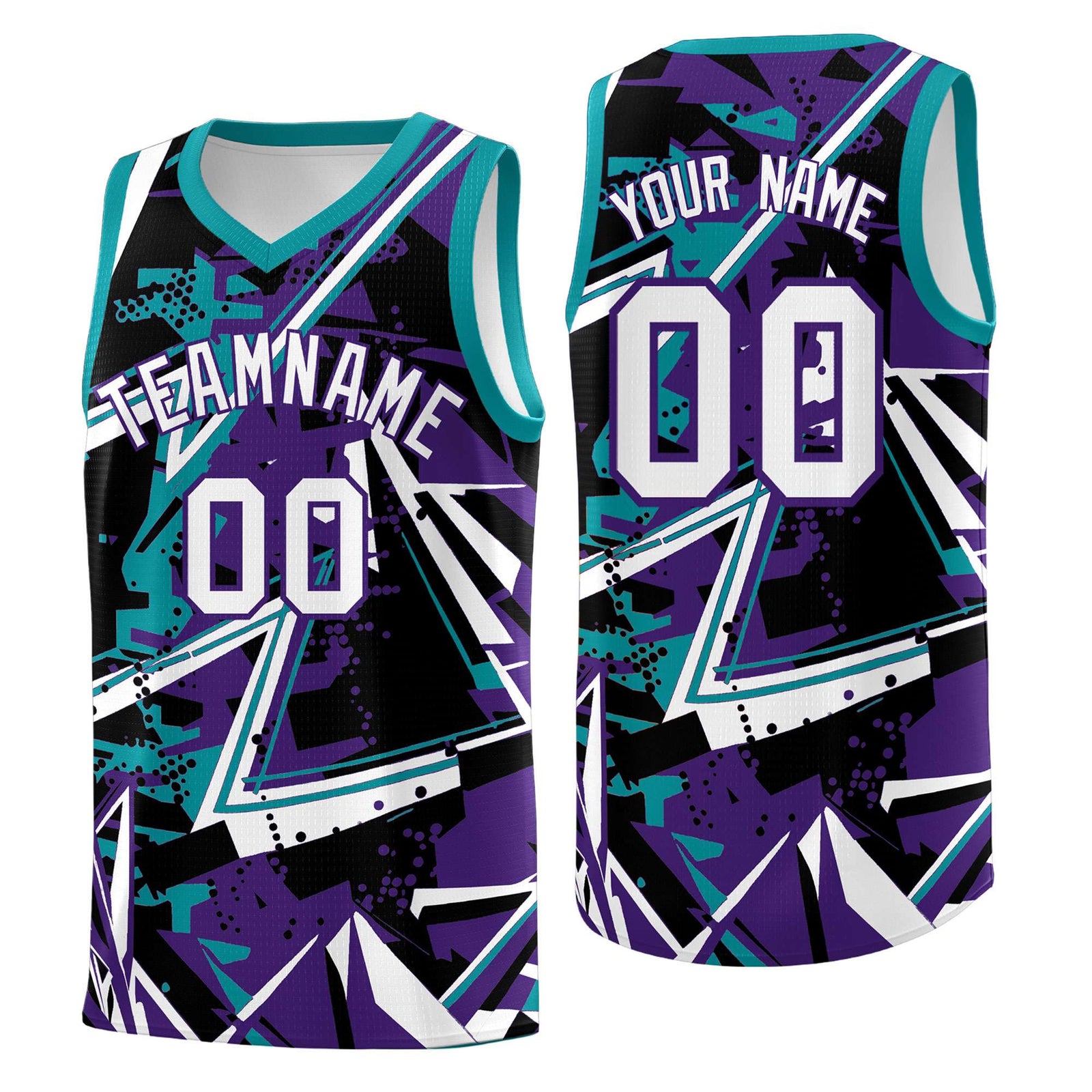 Custom Youth Basketball Jerseys Purple Teal Abstract Graffiti Urban Style Personalized Uniform