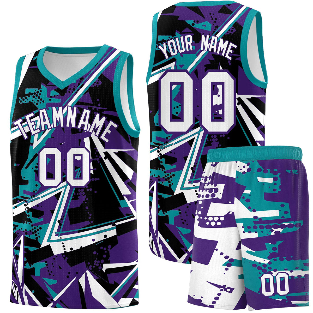 Custom Youth Basketball Jerseys Purple Teal Abstract Graffiti Urban Style Personalized Uniform
