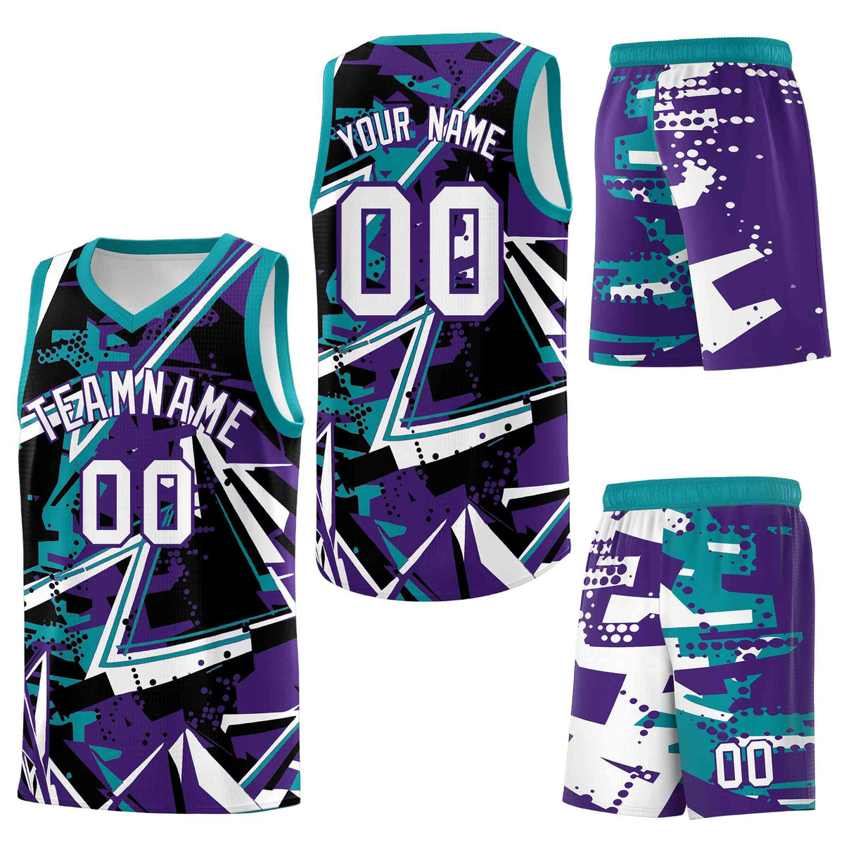 Custom Youth Basketball Jerseys Purple Teal Abstract Graffiti Urban Style Personalized Uniform