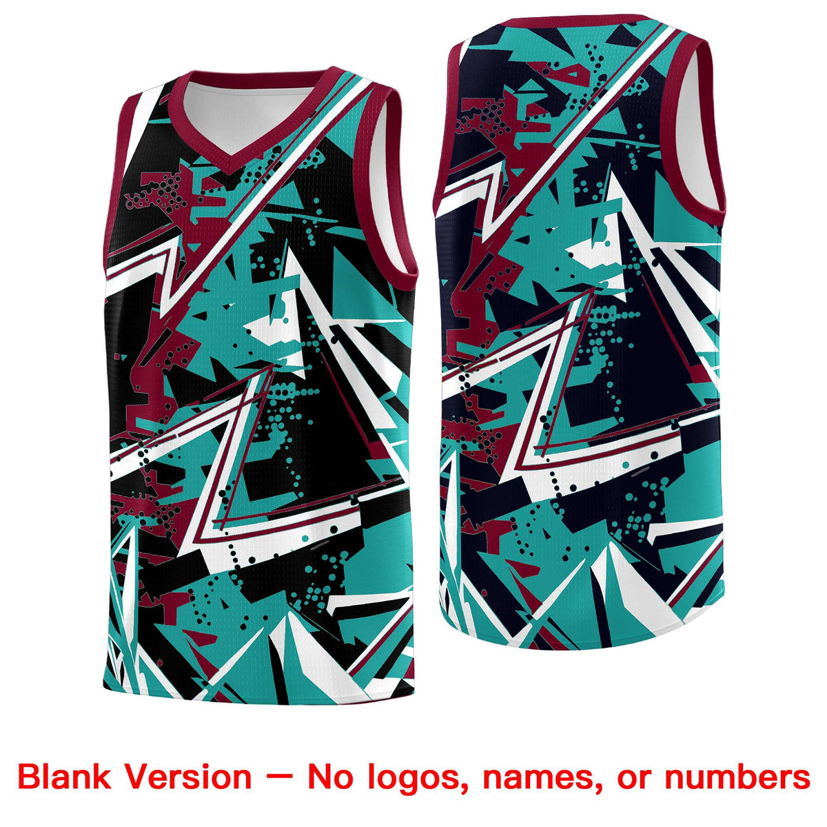 Custom Youth Basketball Jerseys Teal Crimson Abstract Graffiti Personalized Team Name & Number