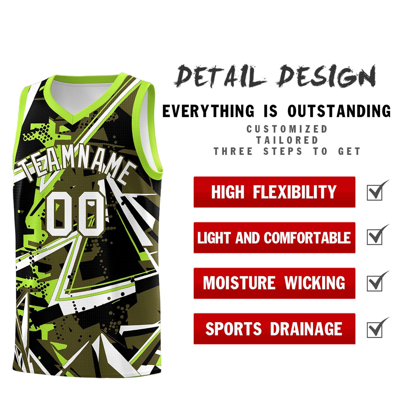 Custom Youth Basketball Jerseys Olive Neon Green Abstract Graffiti Personalized Street Style Uniform