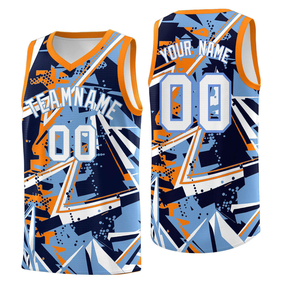 Custom Youth Basketball Jerseys Powder Blue Orange Abstract Graffiti Personalized Team Name & Number