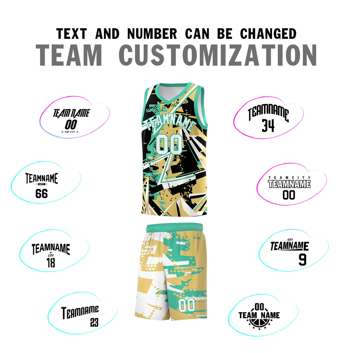 Custom Youth Basketball Jerseys Old Gold Bright Green Abstract Graffiti Personalized Street Style Uniform