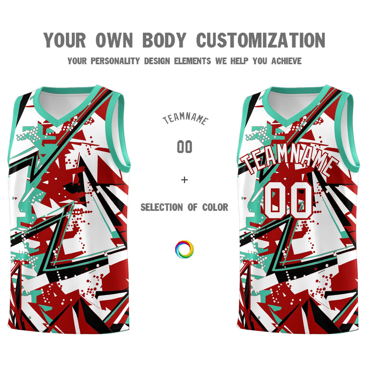 Custom Youth Basketball Jerseys Red Bright Green Abstract Graffiti Personalized Team Name & Number