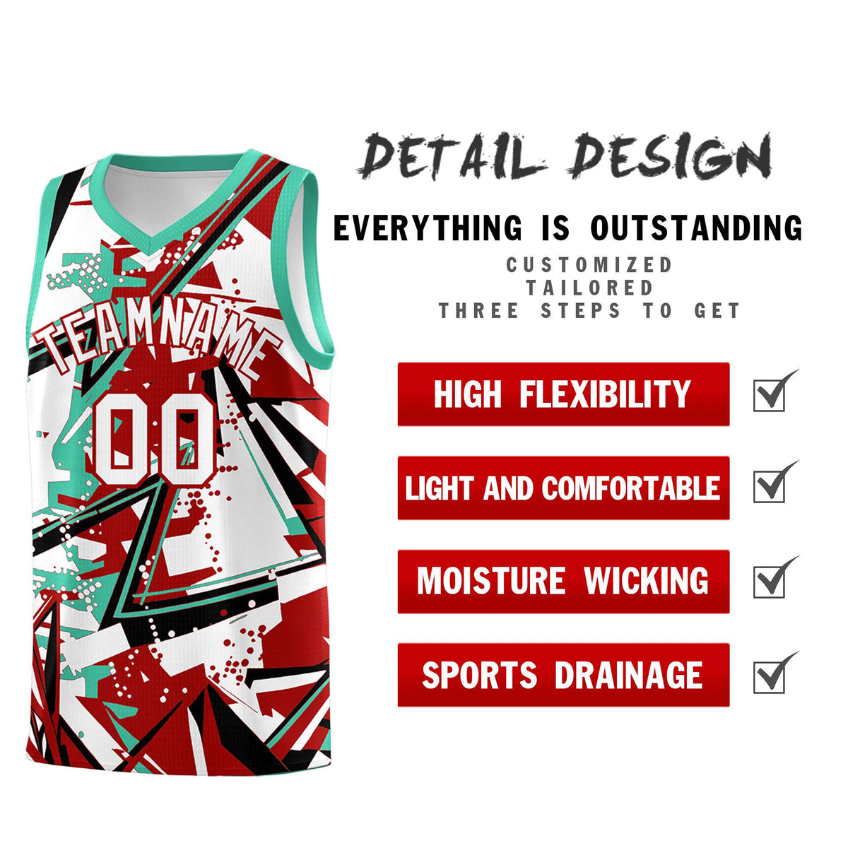 Custom Youth Basketball Jerseys Red Bright Green Abstract Graffiti Personalized Team Name & Number