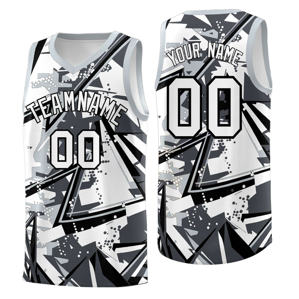 Custom Youth Basketball Jerseys Gray Silver Abstract Graffiti Personalized Team Name & Number