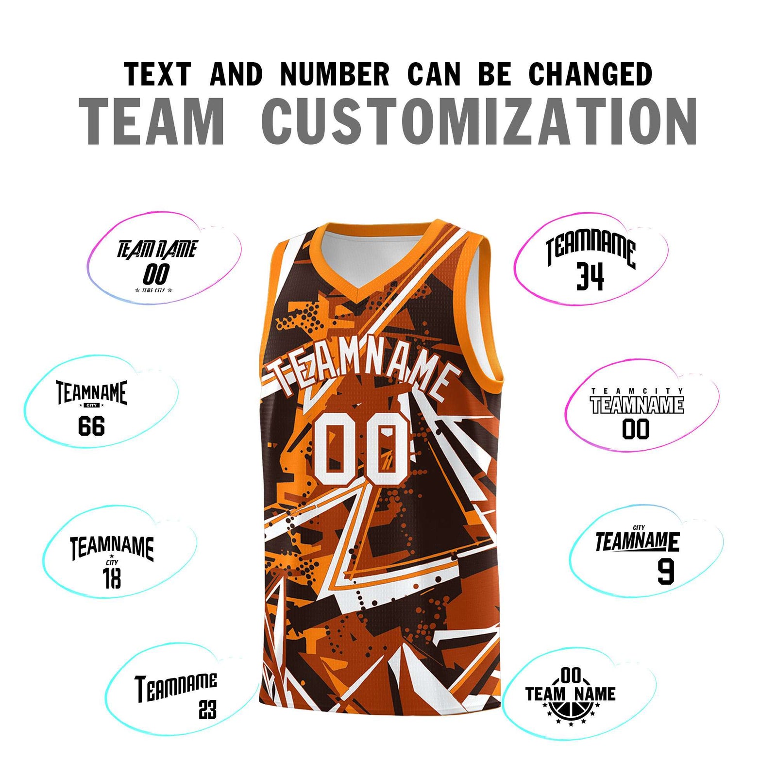 Custom Youth Basketball Jerseys Dark Orange Orange Abstract Graffiti Personalized Street Style Uniform