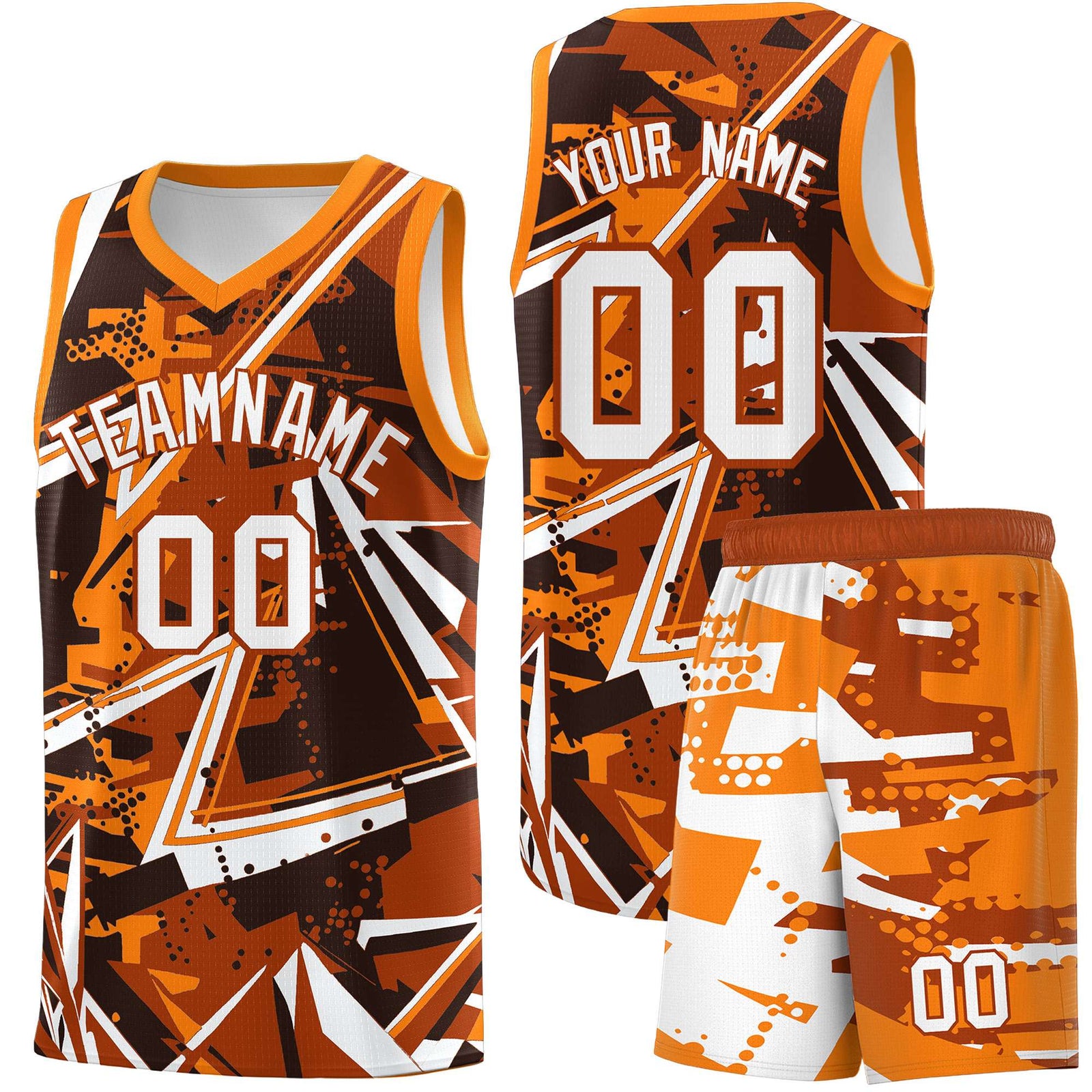Custom Youth Basketball Jerseys Dark Orange Orange Abstract Graffiti Personalized Street Style Uniform