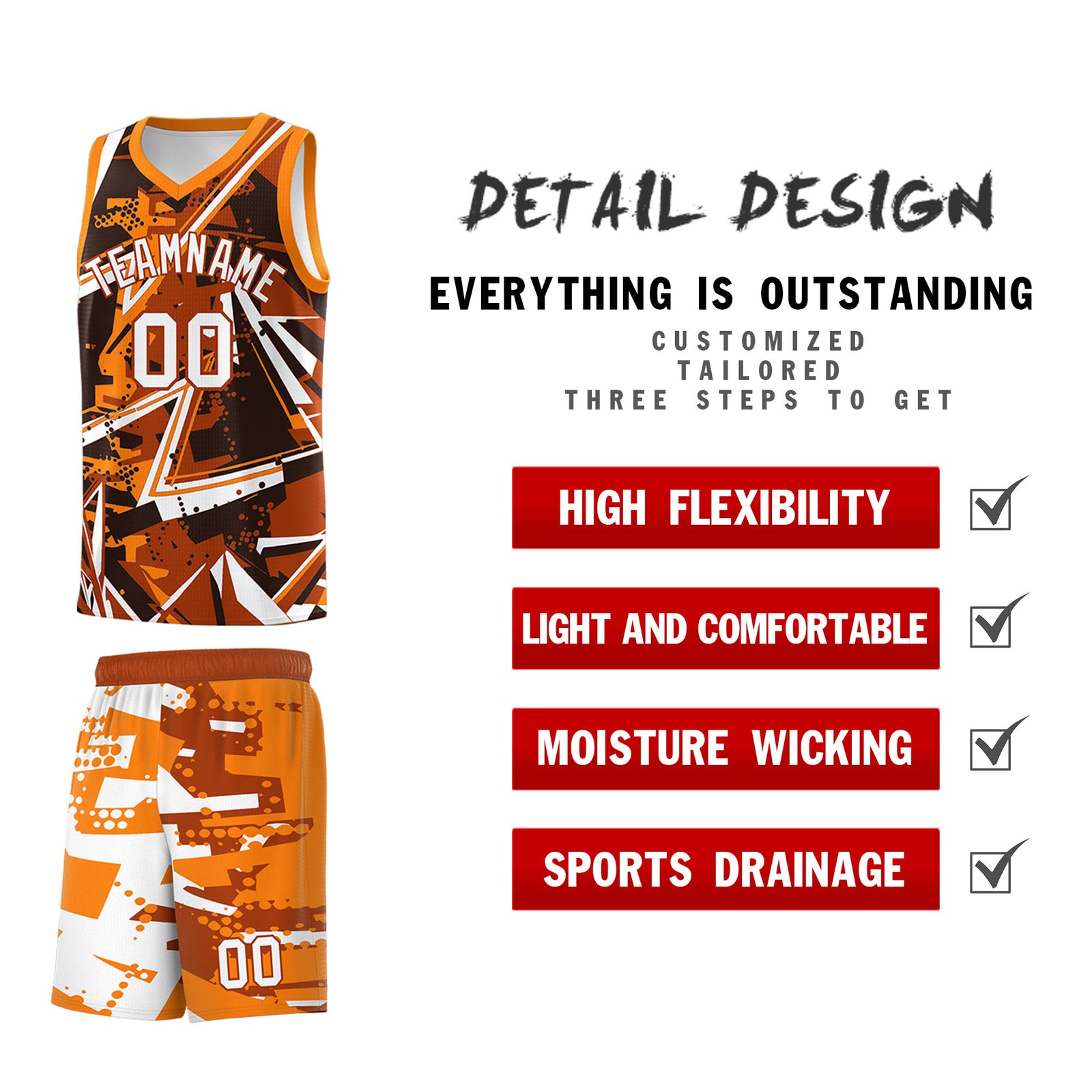 Custom Youth Basketball Jerseys Dark Orange Orange Abstract Graffiti Personalized Street Style Uniform