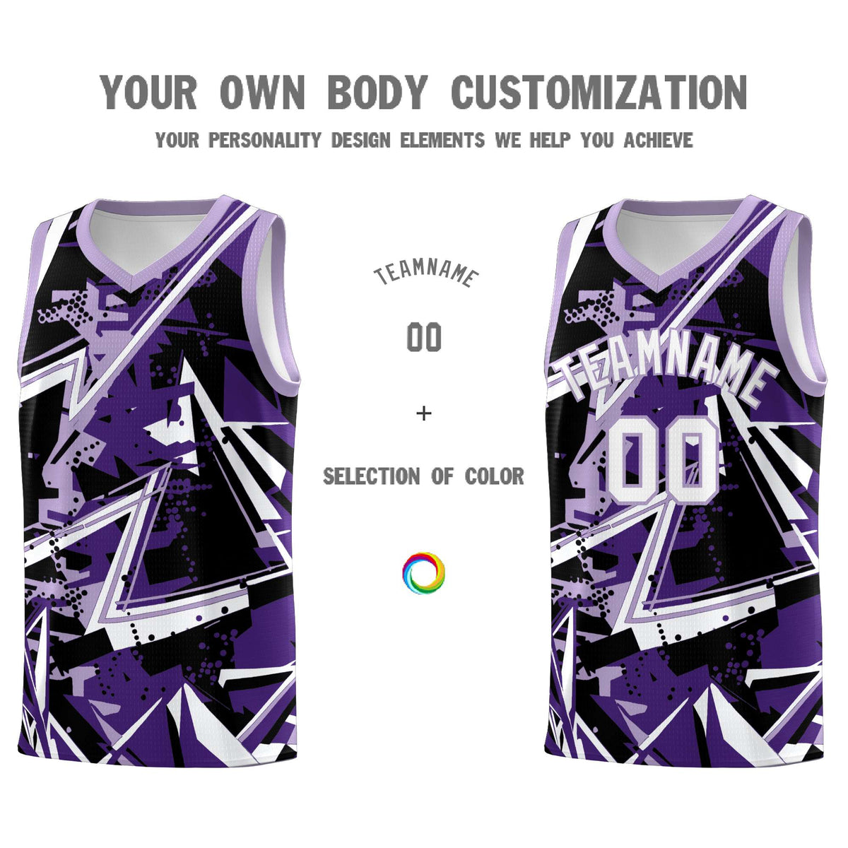 Custom Youth Basketball Jerseys Purple Light Purple Abstract Graffiti Urban Style Personalized Uniform