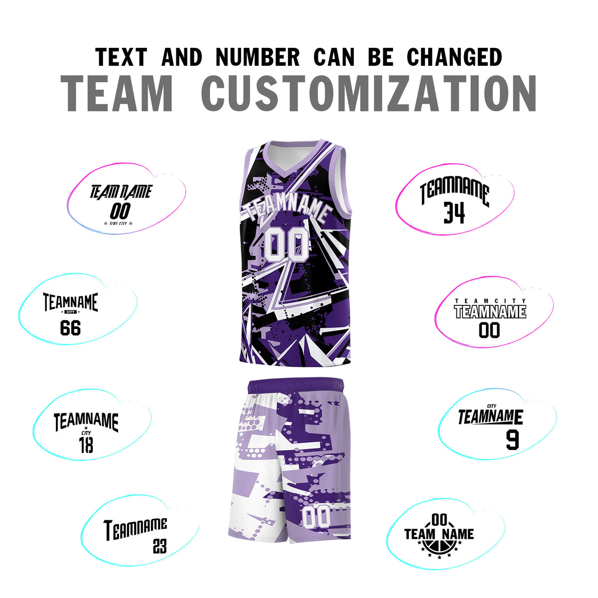 Custom Youth Basketball Jerseys Purple Light Purple Abstract Graffiti Urban Style Personalized Uniform