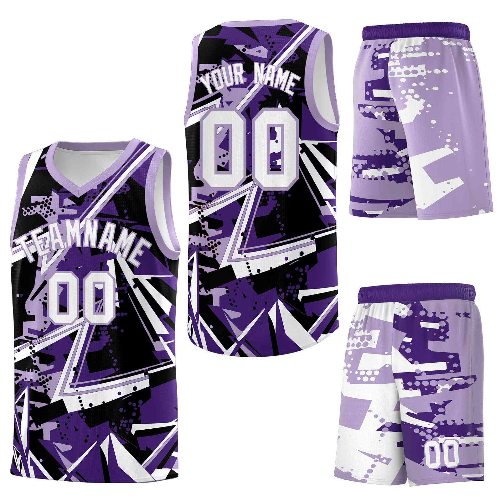 Custom Youth Basketball Jerseys Purple Light Purple Abstract Graffiti Urban Style Personalized Uniform
