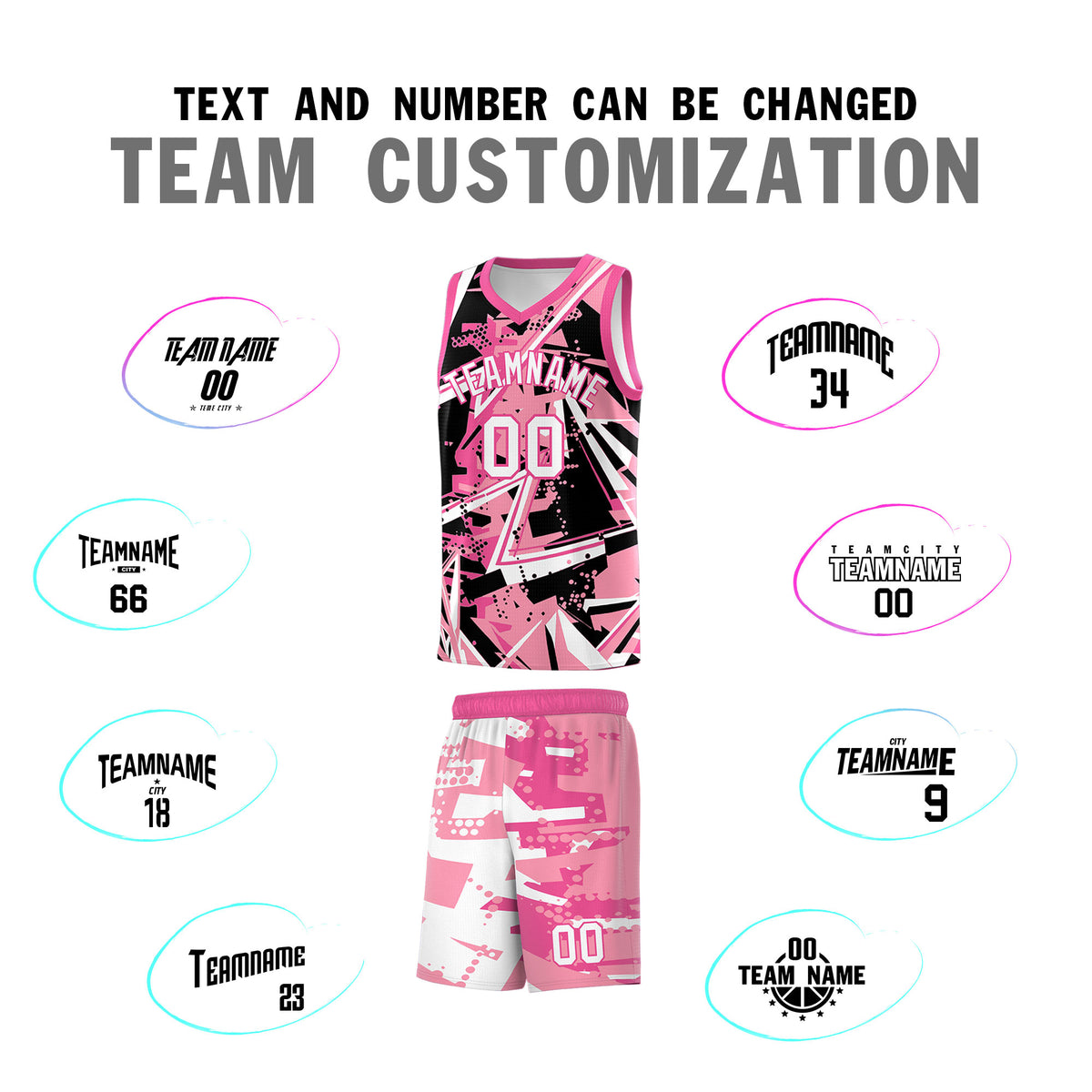 Custom Youth Basketball Jerseys Light Pink Rose Red Abstract Graffiti Personalized Team Name & Number