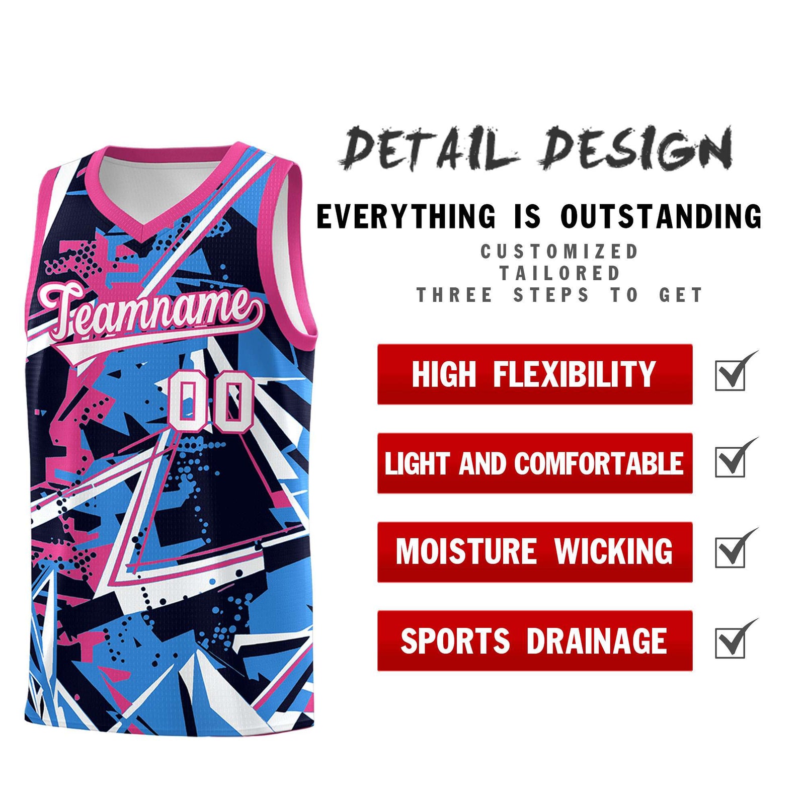 Custom Youth Basketball Jerseys Light Blue Pink Abstract Graffiti Personalized Street Style Uniform