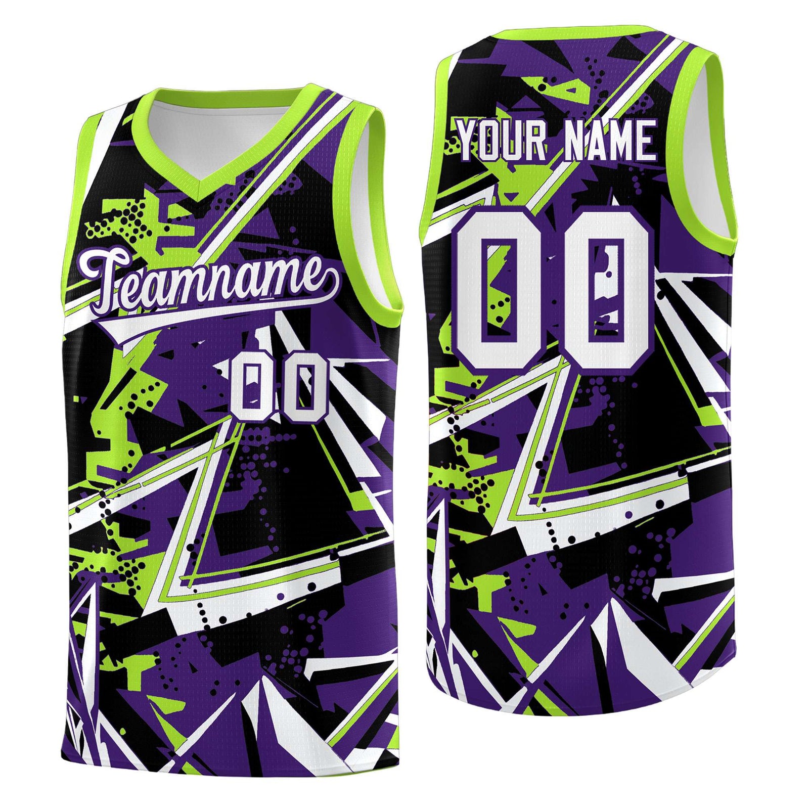 Custom Youth Basketball Jerseys Purple Neon Green Abstract Graffiti Personalized Team Name & Number